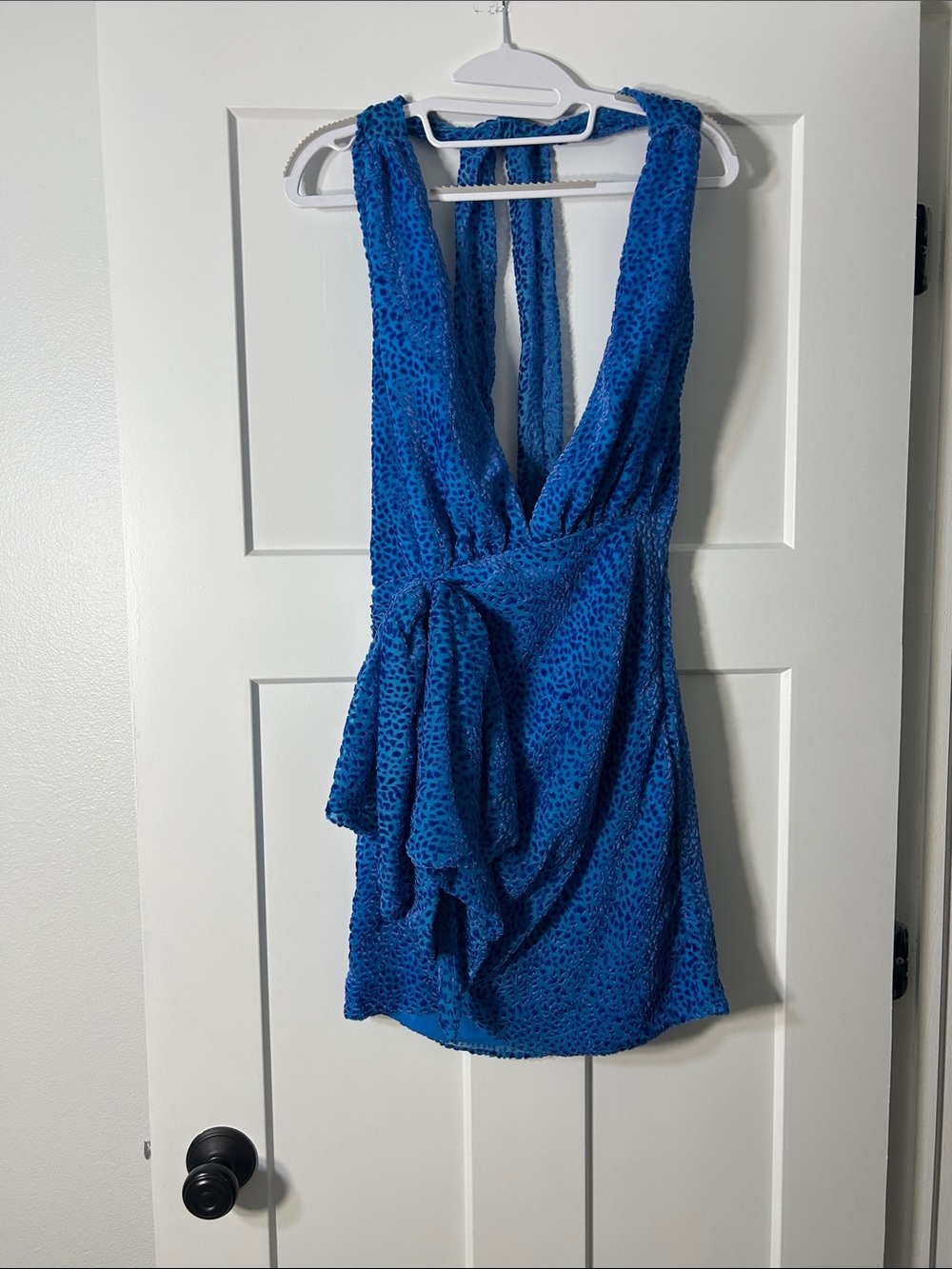 NBD Electric Blue Mini Dress with Deep V and Draped Side